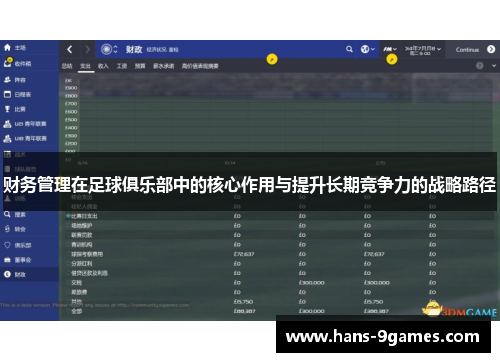 财务管理在足球俱乐部中的核心作用与提升长期竞争力的战略路径 财务管理在足球俱乐部中的核心作用与提升长期竞争力的战略路径